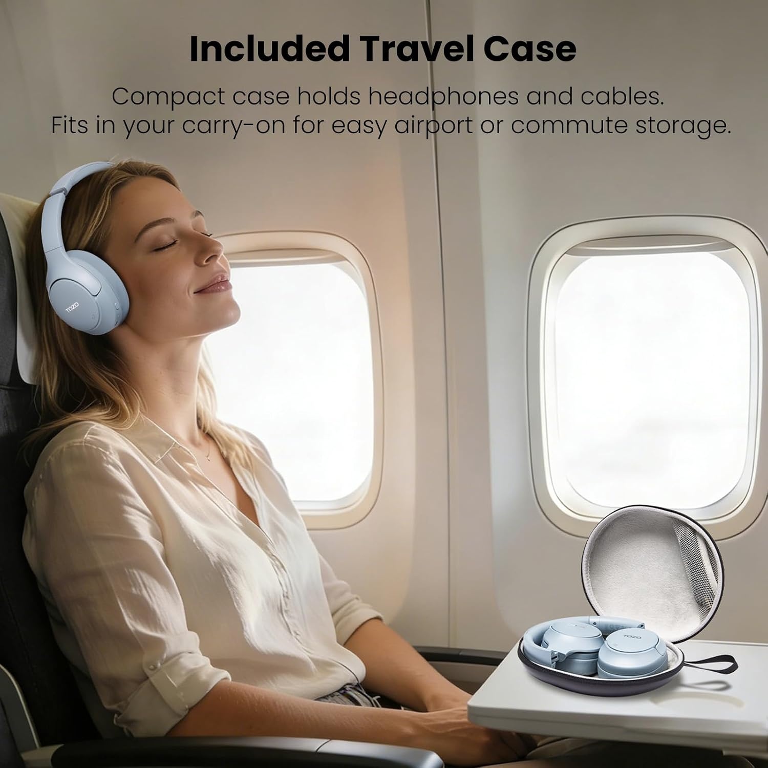 image:imageTOZO HT3 Hybrid Noise Cancelling Wireless Headphones 90H Over Ear Headset Hi Res Audio AI Voice Assistant Dual Device Connection 32 Custom EQs Built In 5 Mics ANC Foldable Bluetooth 60Blue