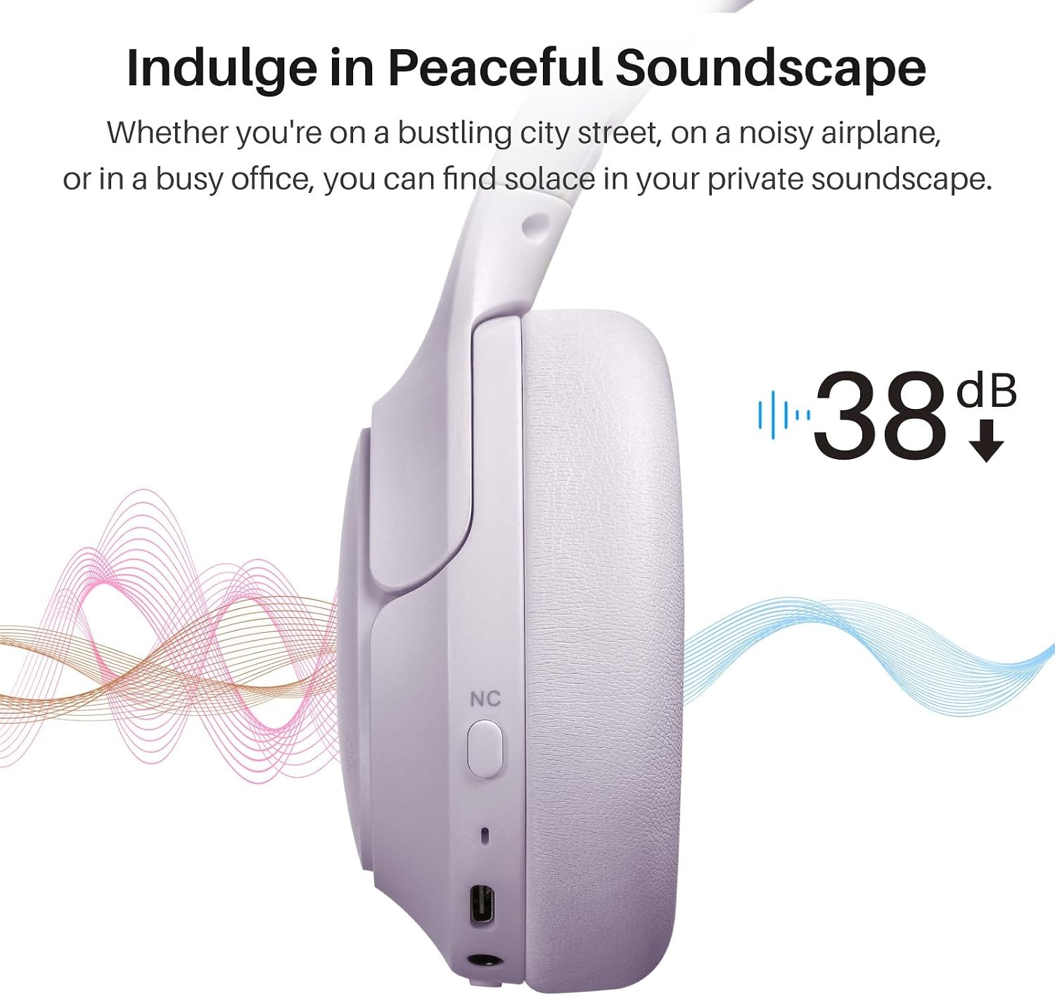 image:imageTOZO HT3 Hybrid Noise Cancelling Wireless Headphones 90H Over Ear Headset Hi Res Audio AI Voice Assistant Dual Device Connection 32 Custom EQs Built In 5 Mics ANC Foldable Bluetooth 60Purple