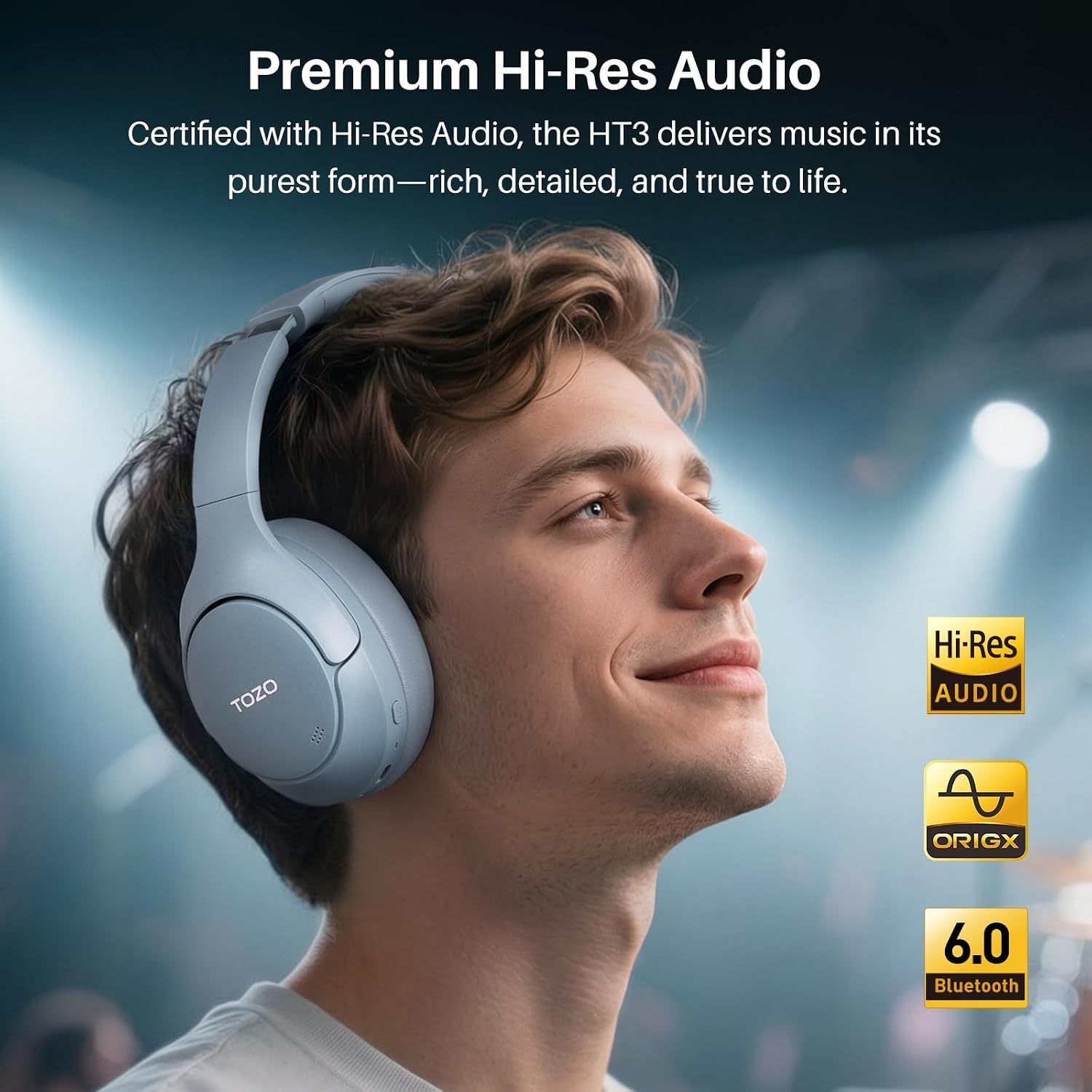 image:imageTOZO HT3 Hybrid Noise Cancelling Wireless Headphones 90H Over Ear Headset Hi Res Audio AI Voice Assistant Dual Device Connection 32 Custom EQs Built In 5 Mics ANC Foldable Bluetooth 60Titanium Blue