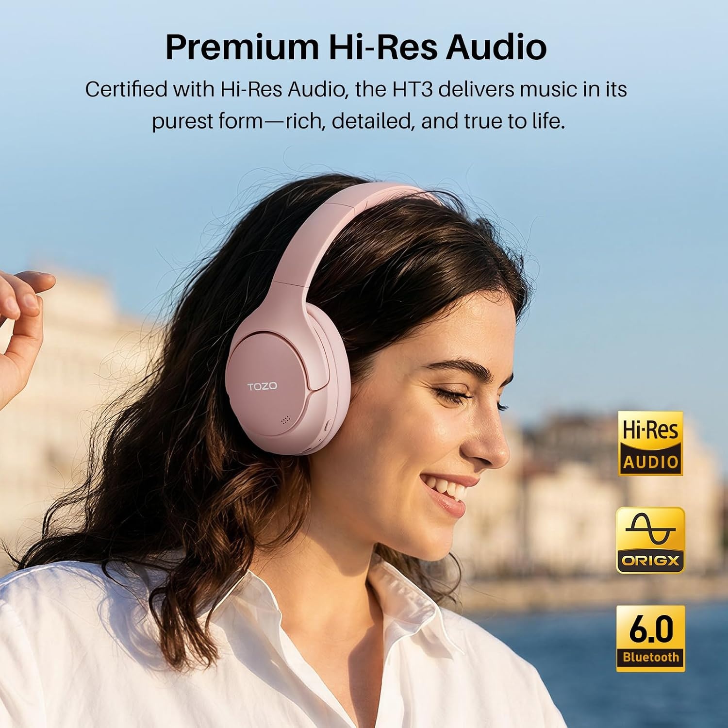 image:imageTOZO HT3 Hybrid Noise Cancelling Wireless Headphones 90H Over Ear Headset Hi Res Audio AI Voice Assistant Dual Device Connection 32 Custom EQs Built In 5 Mics ANC Foldable Bluetooth 60Titanium Pink