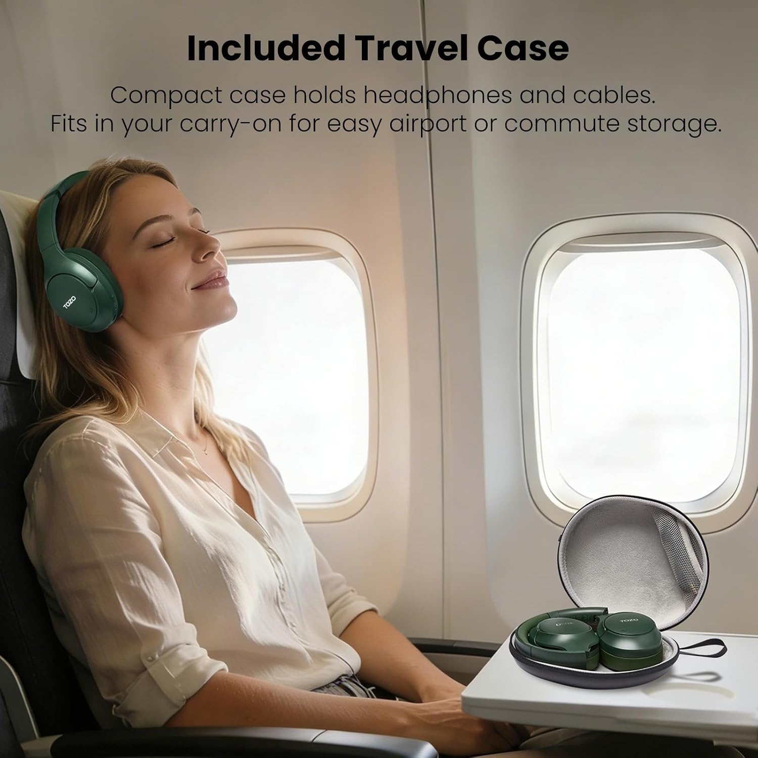 image:imageTOZO HT3 Hybrid Noise Cancelling Wireless Headphones 90H Over Ear Headset Hi Res Audio AI Voice Assistant Dual Device Connection 32 Custom EQs Built In 5 Mics ANC Foldable Bluetooth 60Matte Green