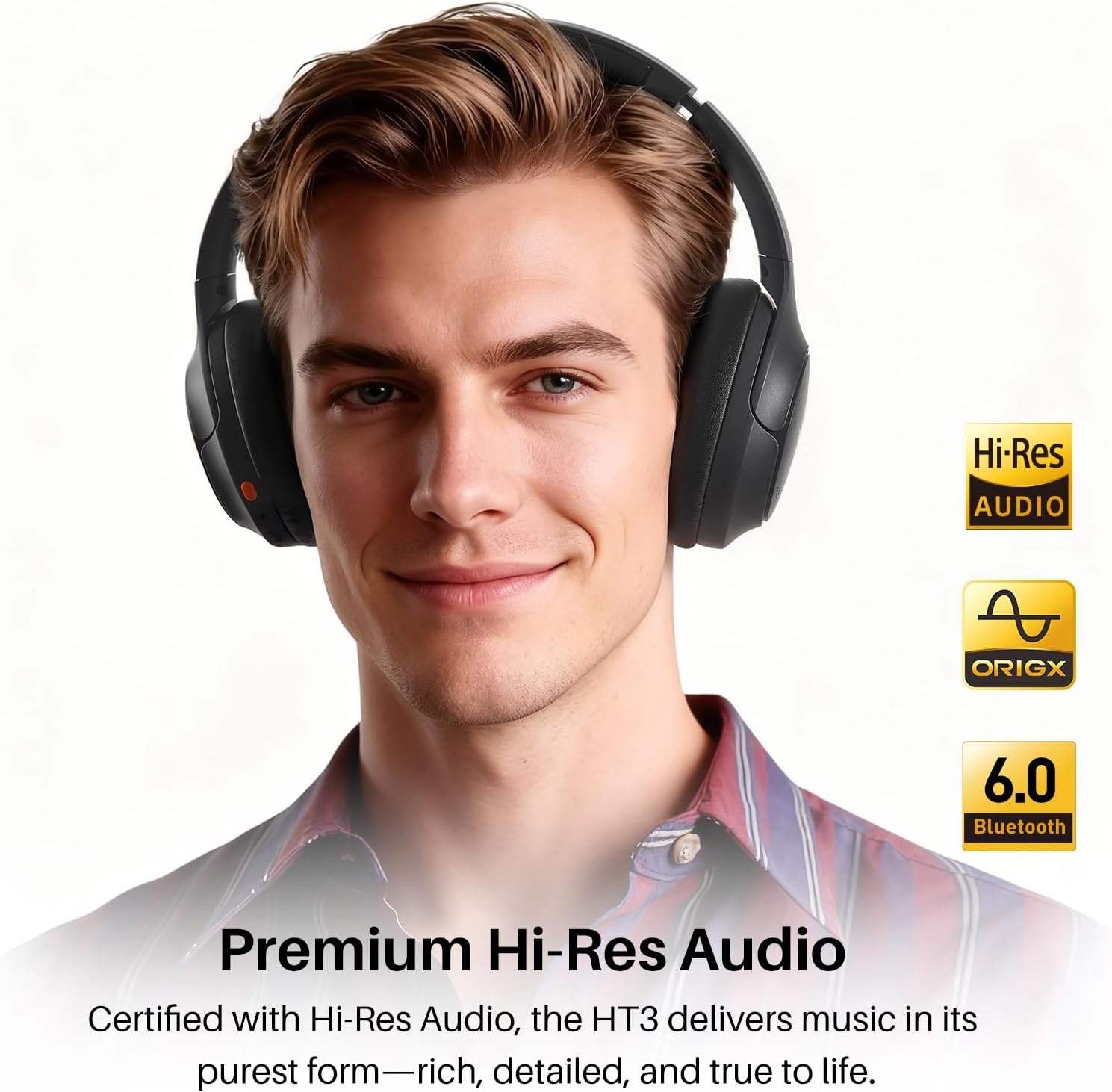 image:imageTOZO HT3 Hybrid Noise Cancelling Wireless Headphones 90H Over Ear Headset Hi Res Audio AI Voice Assistant Dual Device Connection 32 Custom EQs Built In 5 Mics ANC Foldable Bluetooth 60Titanium Black