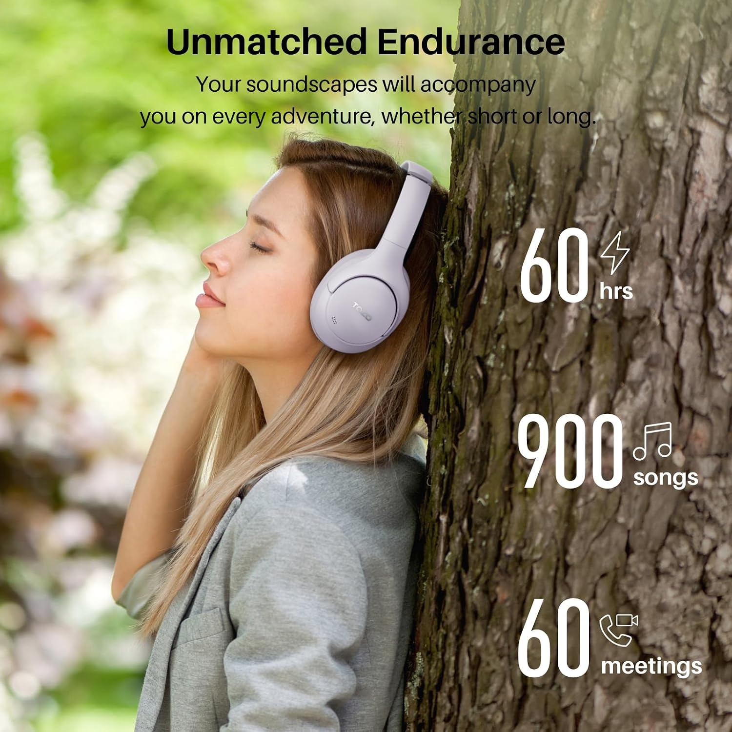 image:imageTOZO HT3 Hybrid Noise Cancelling Wireless Headphones 90H Over Ear Headset Hi Res Audio AI Voice Assistant Dual Device Connection 32 Custom EQs Built In 5 Mics ANC Foldable Bluetooth 60Purple