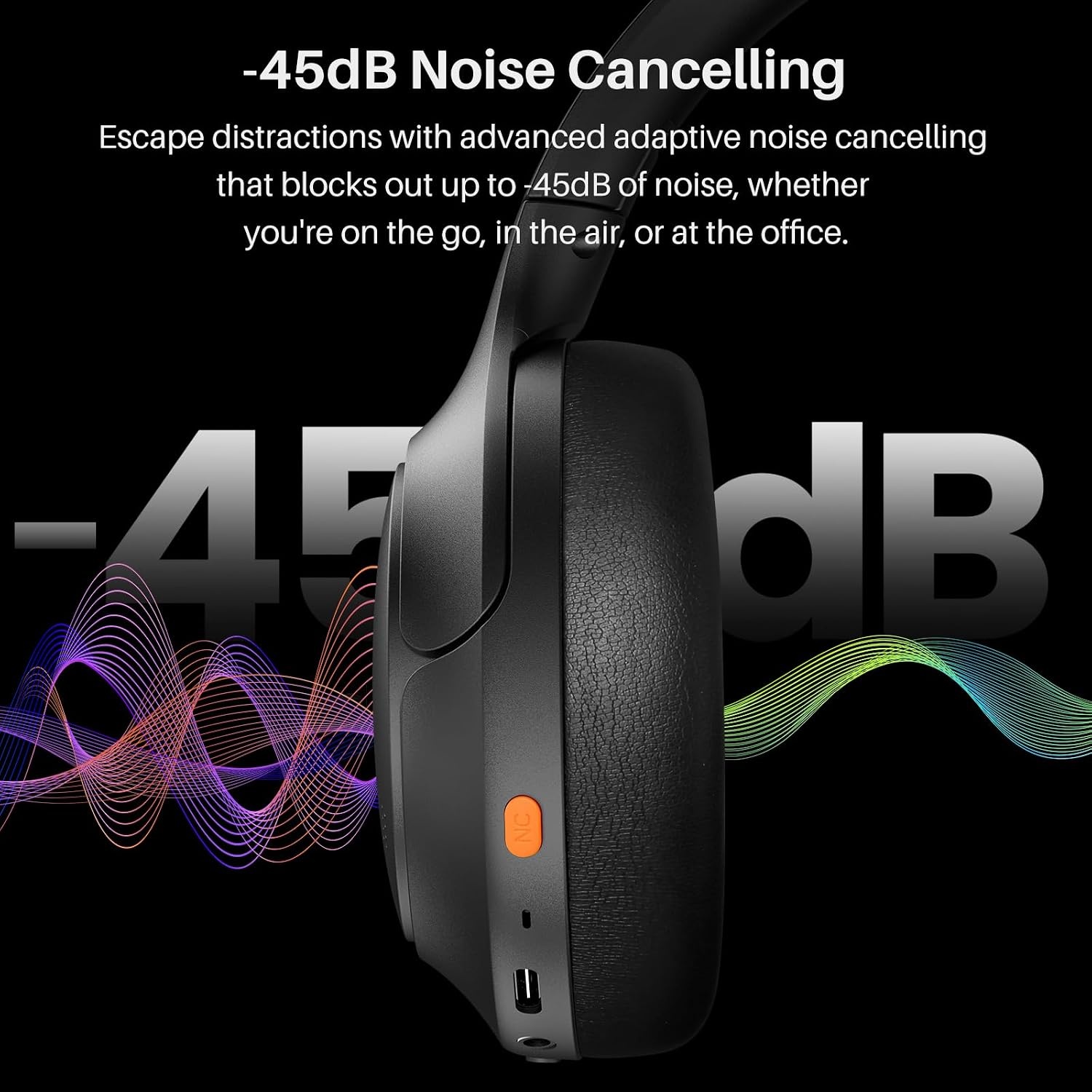 image:imageTOZO HT3 Hybrid Noise Cancelling Wireless Headphones 90H Over Ear Headset Hi Res Audio AI Voice Assistant Dual Device Connection 32 Custom EQs Built In 5 Mics ANC Foldable Bluetooth 60Titanium Black