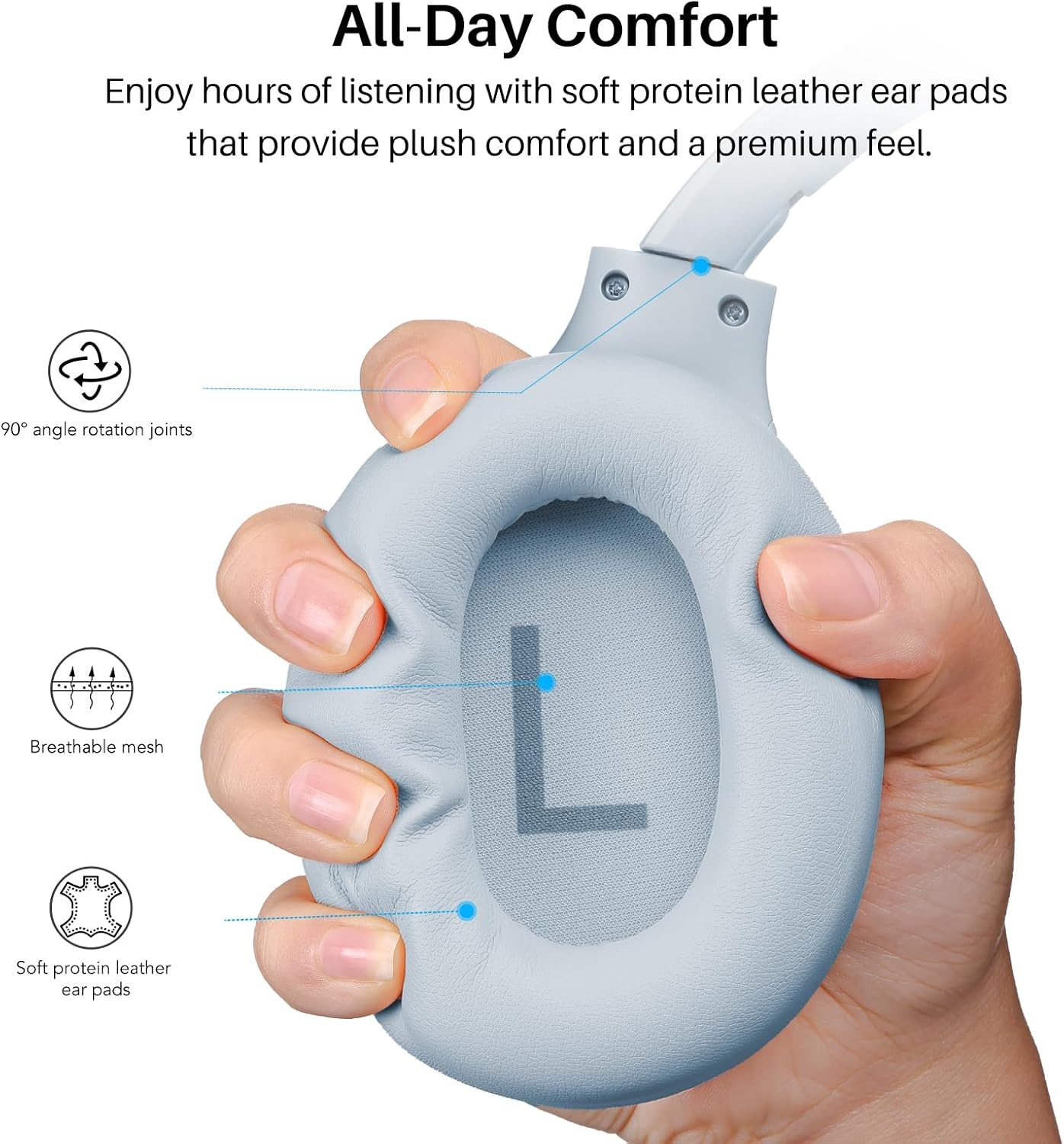 image:imageTOZO HT3 Hybrid Noise Cancelling Wireless Headphones 90H Over Ear Headset Hi Res Audio AI Voice Assistant Dual Device Connection 32 Custom EQs Built In 5 Mics ANC Foldable Bluetooth 60Blue