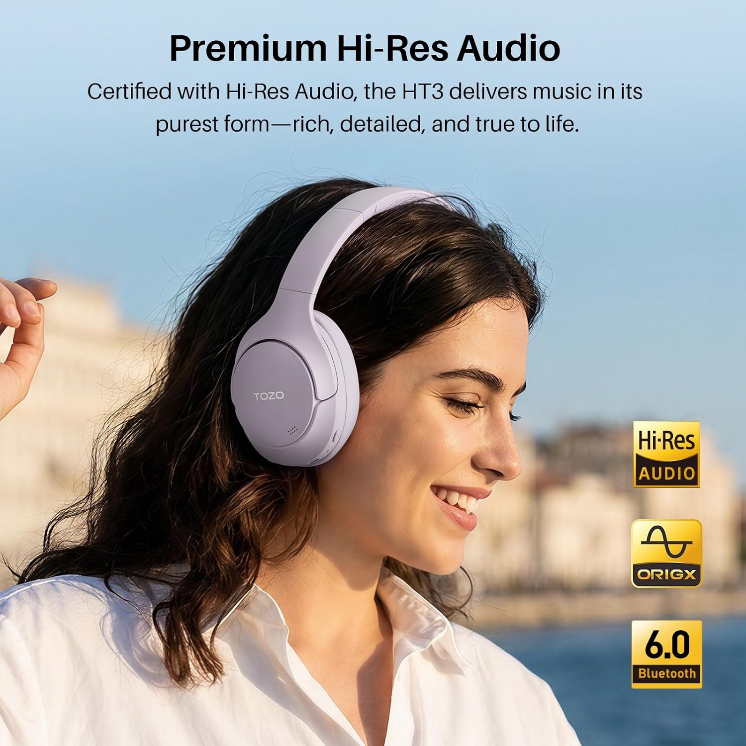 image:imageTOZO HT3 Hybrid Noise Cancelling Wireless Headphones 90H Over Ear Headset Hi Res Audio AI Voice Assistant Dual Device Connection 32 Custom EQs Built In 5 Mics ANC Foldable Bluetooth 60Light Purple