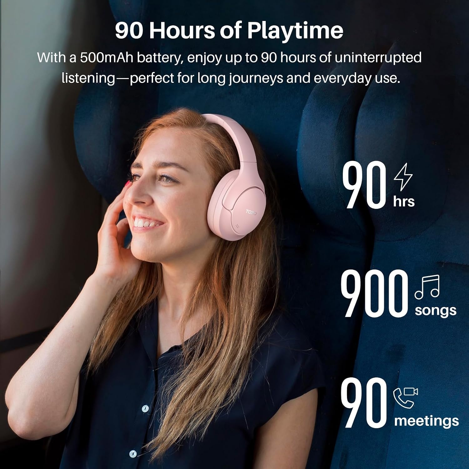 image:imageTOZO HT3 Hybrid Noise Cancelling Wireless Headphones 90H Over Ear Headset Hi Res Audio AI Voice Assistant Dual Device Connection 32 Custom EQs Built In 5 Mics ANC Foldable Bluetooth 60Pink