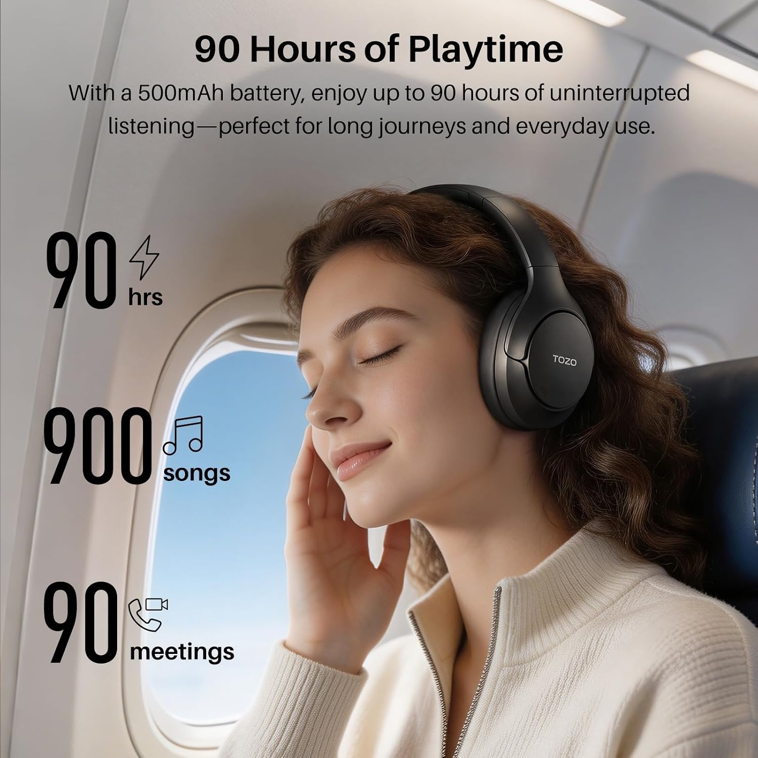 image:imageTOZO HT3 Hybrid Noise Cancelling Wireless Headphones 90H Over Ear Headset Hi Res Audio AI Voice Assistant Dual Device Connection 32 Custom EQs Built In 5 Mics ANC Foldable Bluetooth 60Titanium Black