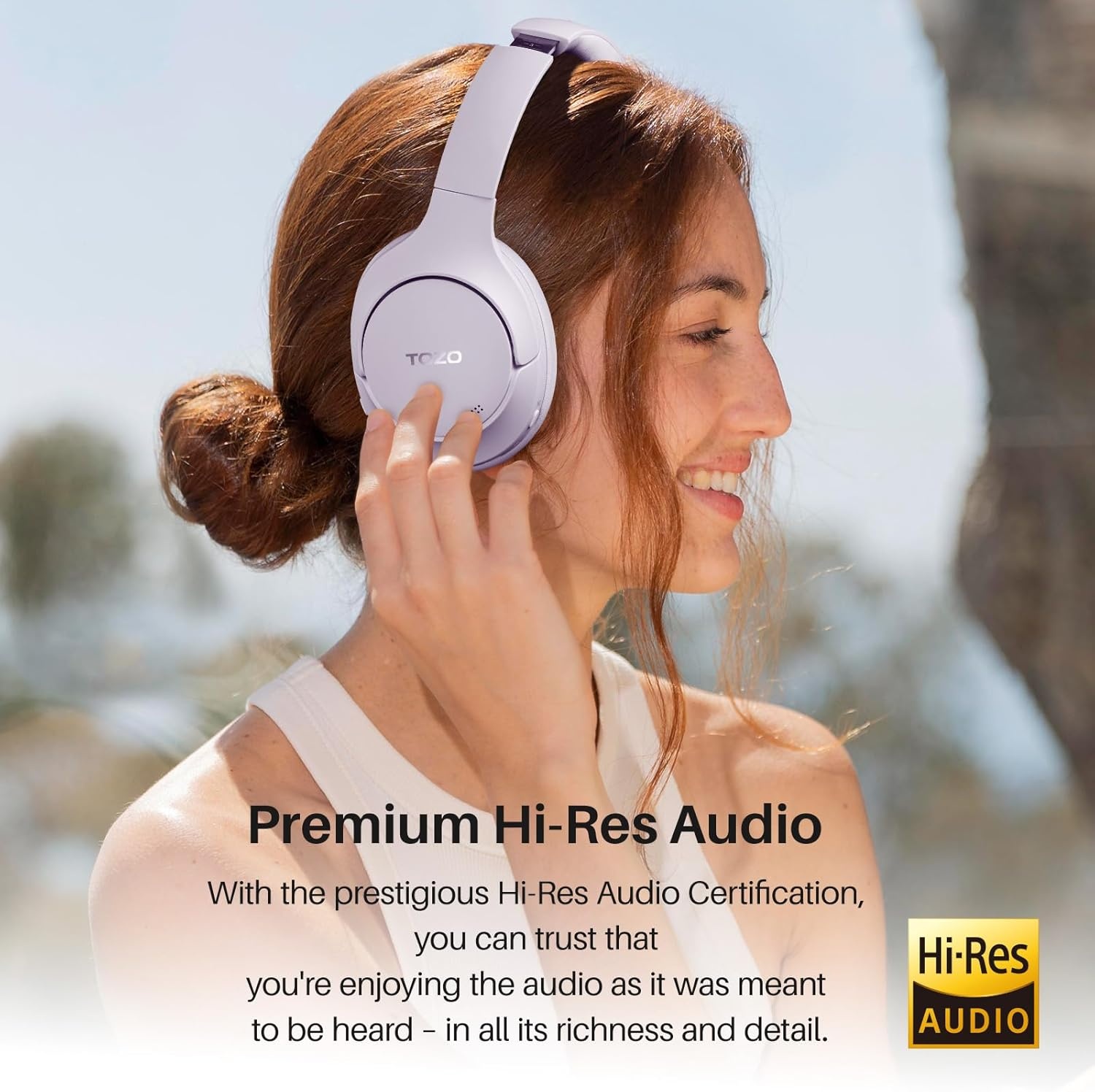 image:imageTOZO HT3 Hybrid Noise Cancelling Wireless Headphones 90H Over Ear Headset Hi Res Audio AI Voice Assistant Dual Device Connection 32 Custom EQs Built In 5 Mics ANC Foldable Bluetooth 60Purple