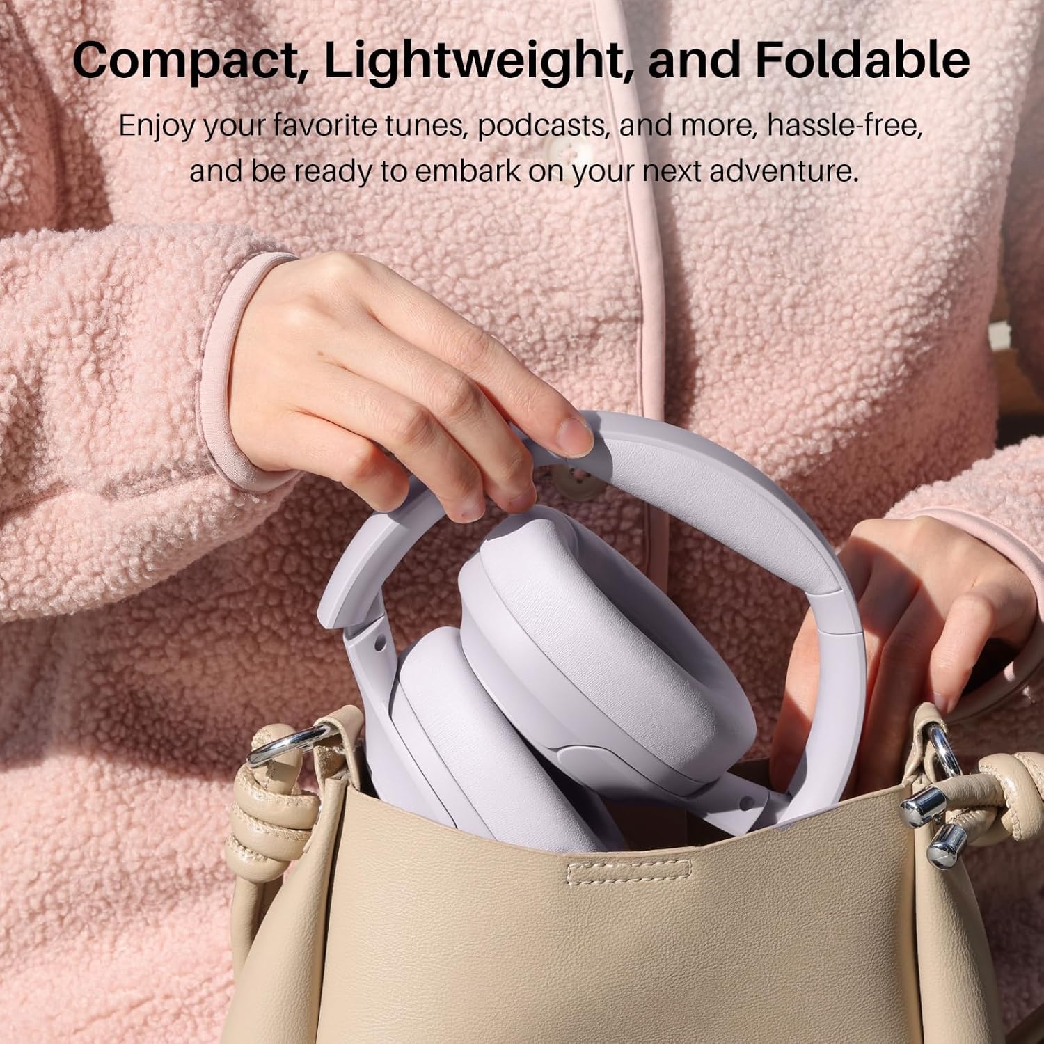 image:imageTOZO HT3 Hybrid Noise Cancelling Wireless Headphones 90H Over Ear Headset Hi Res Audio AI Voice Assistant Dual Device Connection 32 Custom EQs Built In 5 Mics ANC Foldable Bluetooth 60Purple