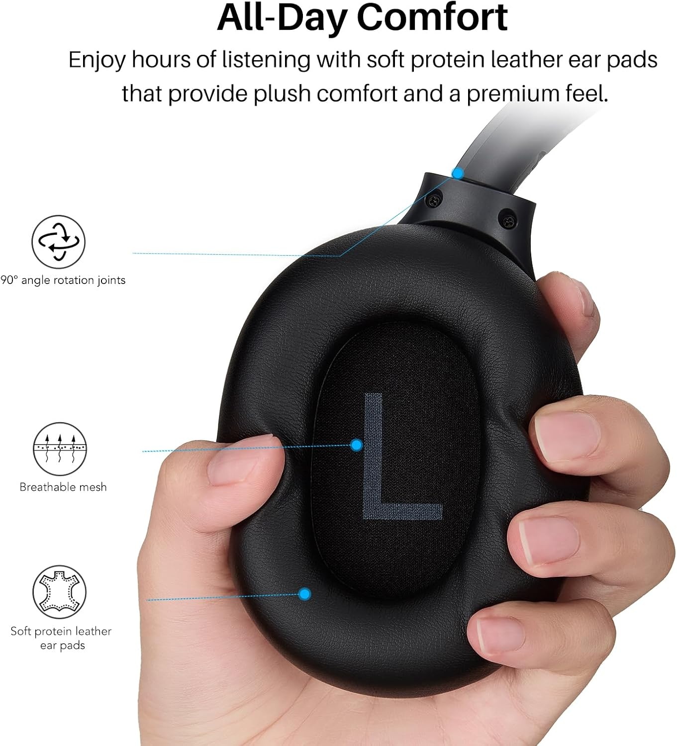 image:imageTOZO HT3 Hybrid Noise Cancelling Wireless Headphones 90H Over Ear Headset Hi Res Audio AI Voice Assistant Dual Device Connection 32 Custom EQs Built In 5 Mics ANC Foldable Bluetooth 60Titanium Black