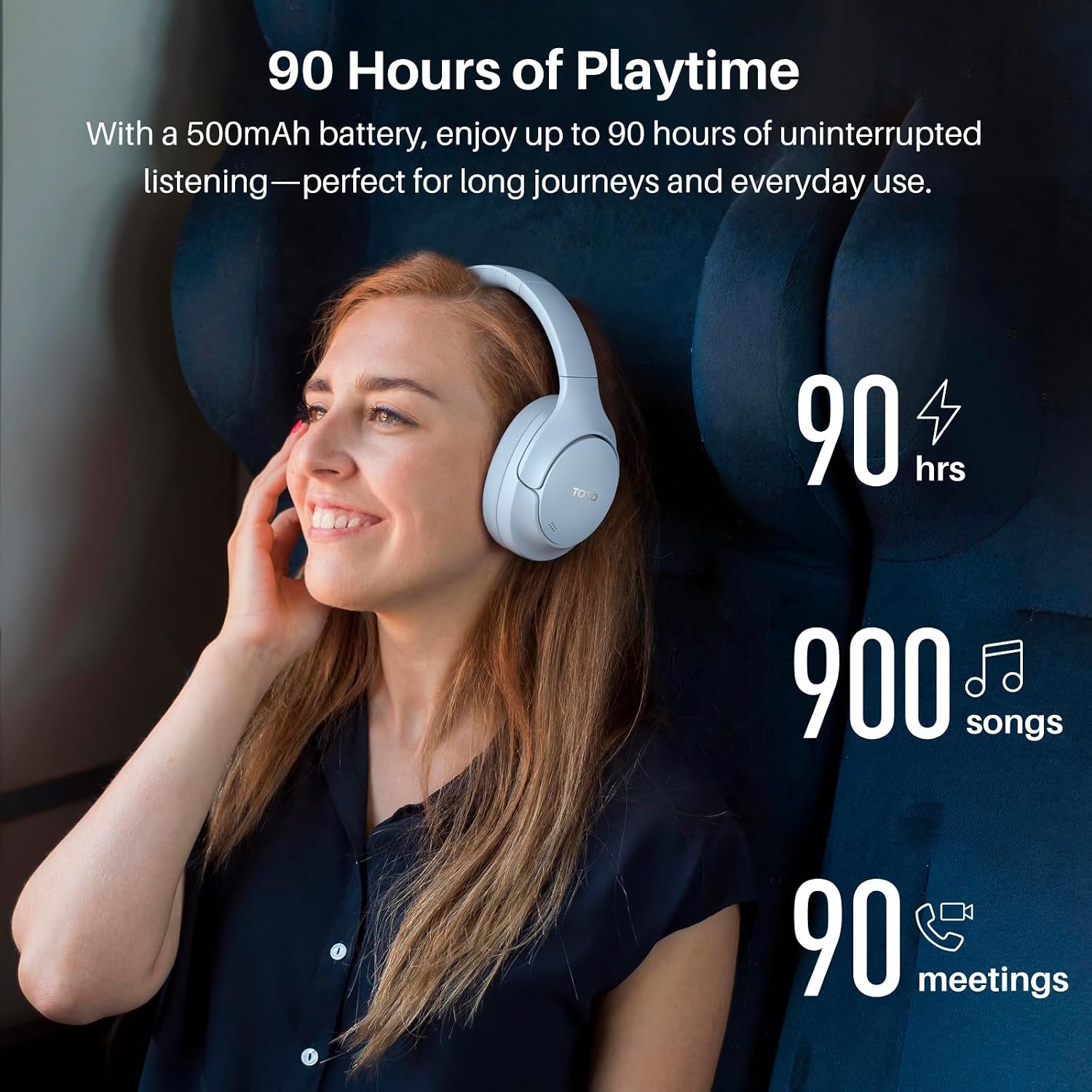image:imageTOZO HT3 Hybrid Noise Cancelling Wireless Headphones 90H Over Ear Headset Hi Res Audio AI Voice Assistant Dual Device Connection 32 Custom EQs Built In 5 Mics ANC Foldable Bluetooth 60Blue