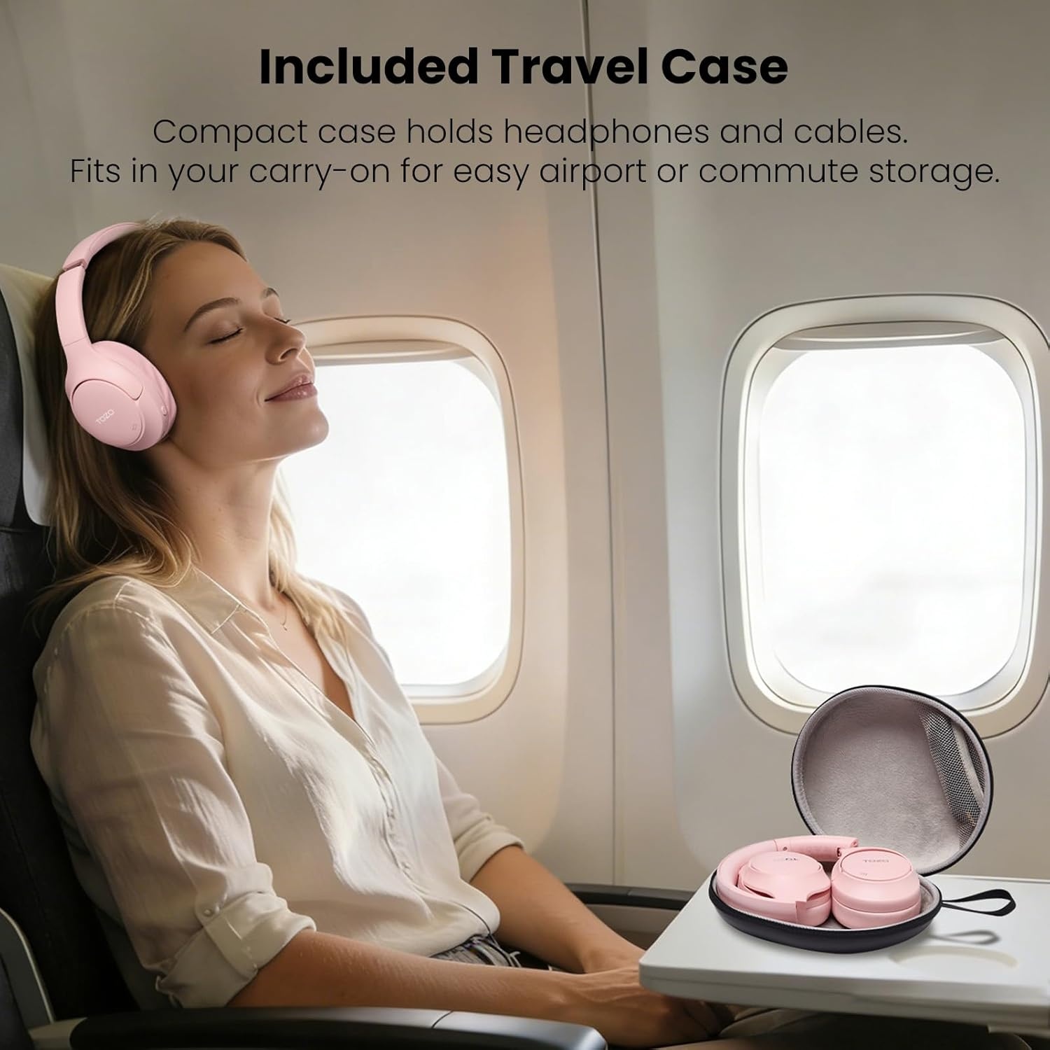 image:imageTOZO HT3 Hybrid Noise Cancelling Wireless Headphones 90H Over Ear Headset Hi Res Audio AI Voice Assistant Dual Device Connection 32 Custom EQs Built In 5 Mics ANC Foldable Bluetooth 60Pink