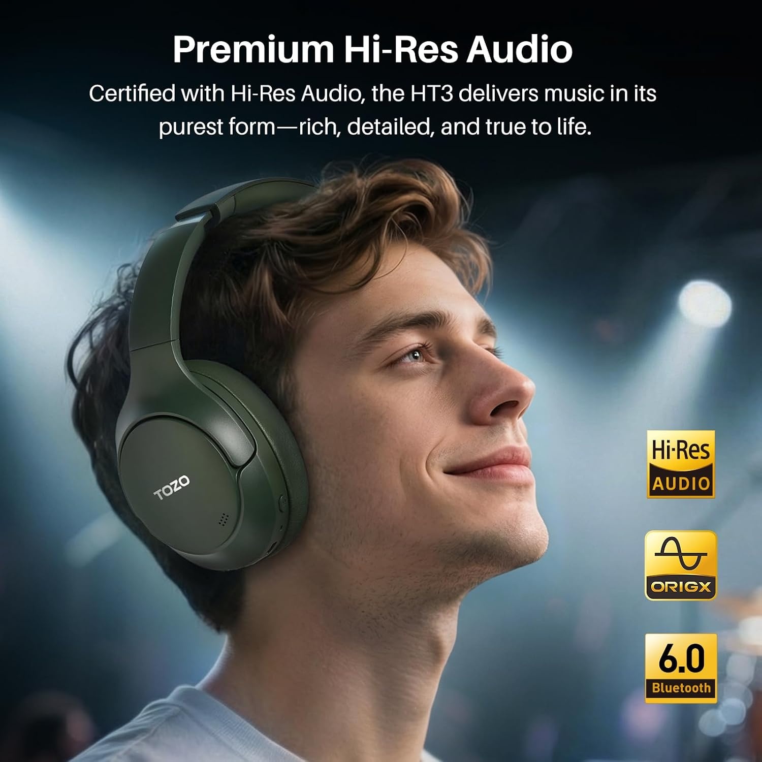 image:imageTOZO HT3 Hybrid Noise Cancelling Wireless Headphones 90H Over Ear Headset Hi Res Audio AI Voice Assistant Dual Device Connection 32 Custom EQs Built In 5 Mics ANC Foldable Bluetooth 60Green