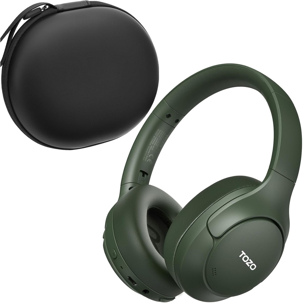image:imageTOZO HT3 Hybrid Noise Cancelling Wireless Headphones 90H Over Ear Headset Hi Res Audio AI Voice Assistant Dual Device Connection 32 Custom EQs Built In 5 Mics ANC Foldable Bluetooth 60Matte Green
